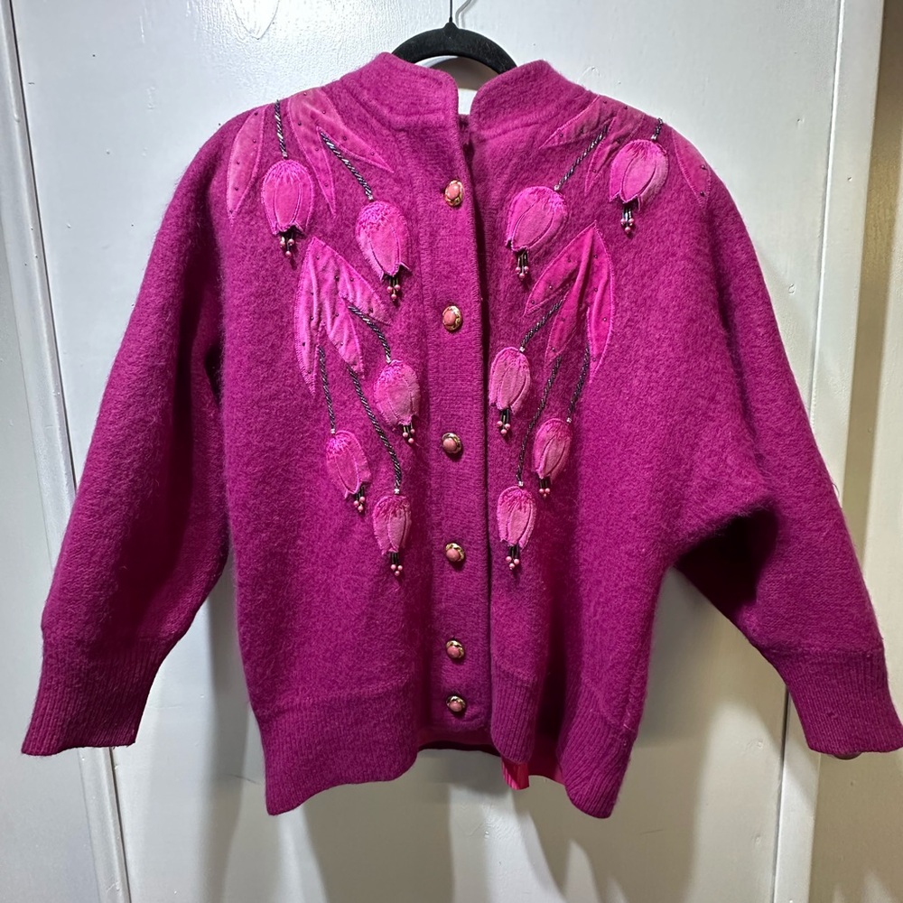 Fuchsia Embellished Button-Front Cardigan